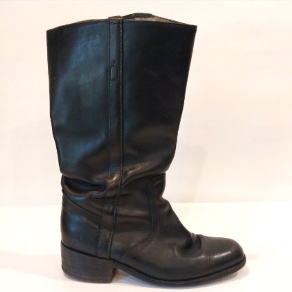 Vintage Frye Tall Boots Womens D Black Leather USA Made Riding